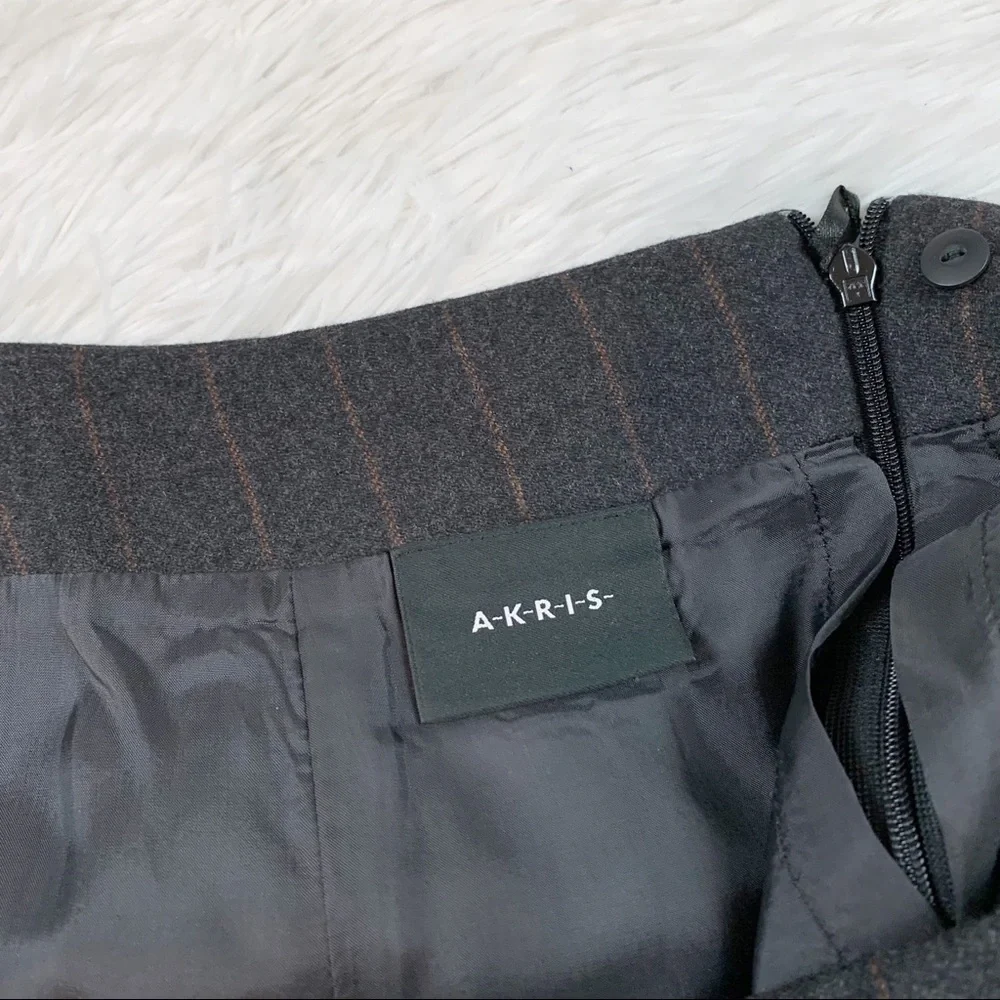 Akris women size 12‎ striped pencil skirt knee length workwear brown